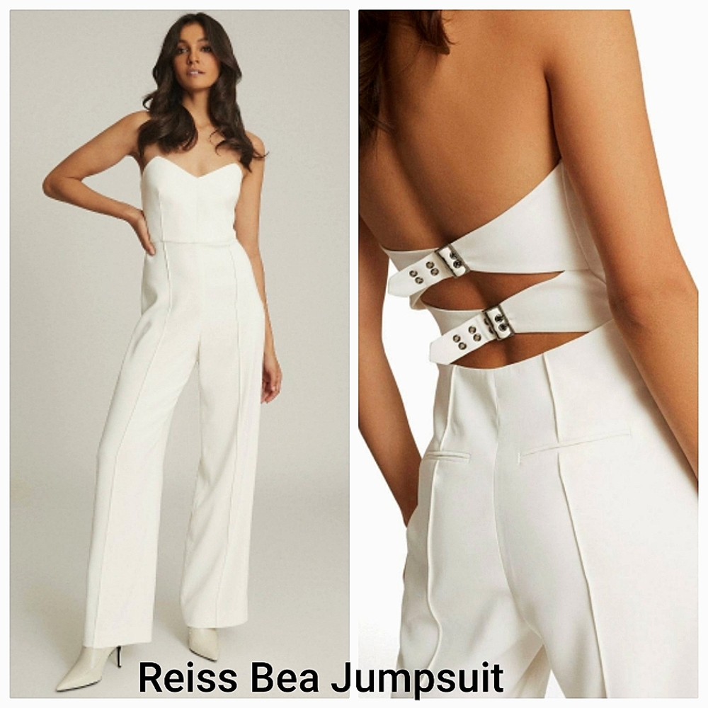 Nwot Reiss Bea Back Buckle Detail Ivory White Strapless Dressy Jumpsuit.